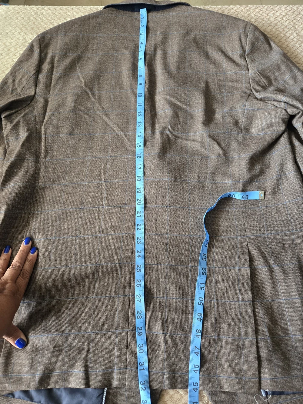 Jos. A. Bank 1905 Brown Blue Windowpane Wool Sport Coat Blazer 48L Tailored Fit
